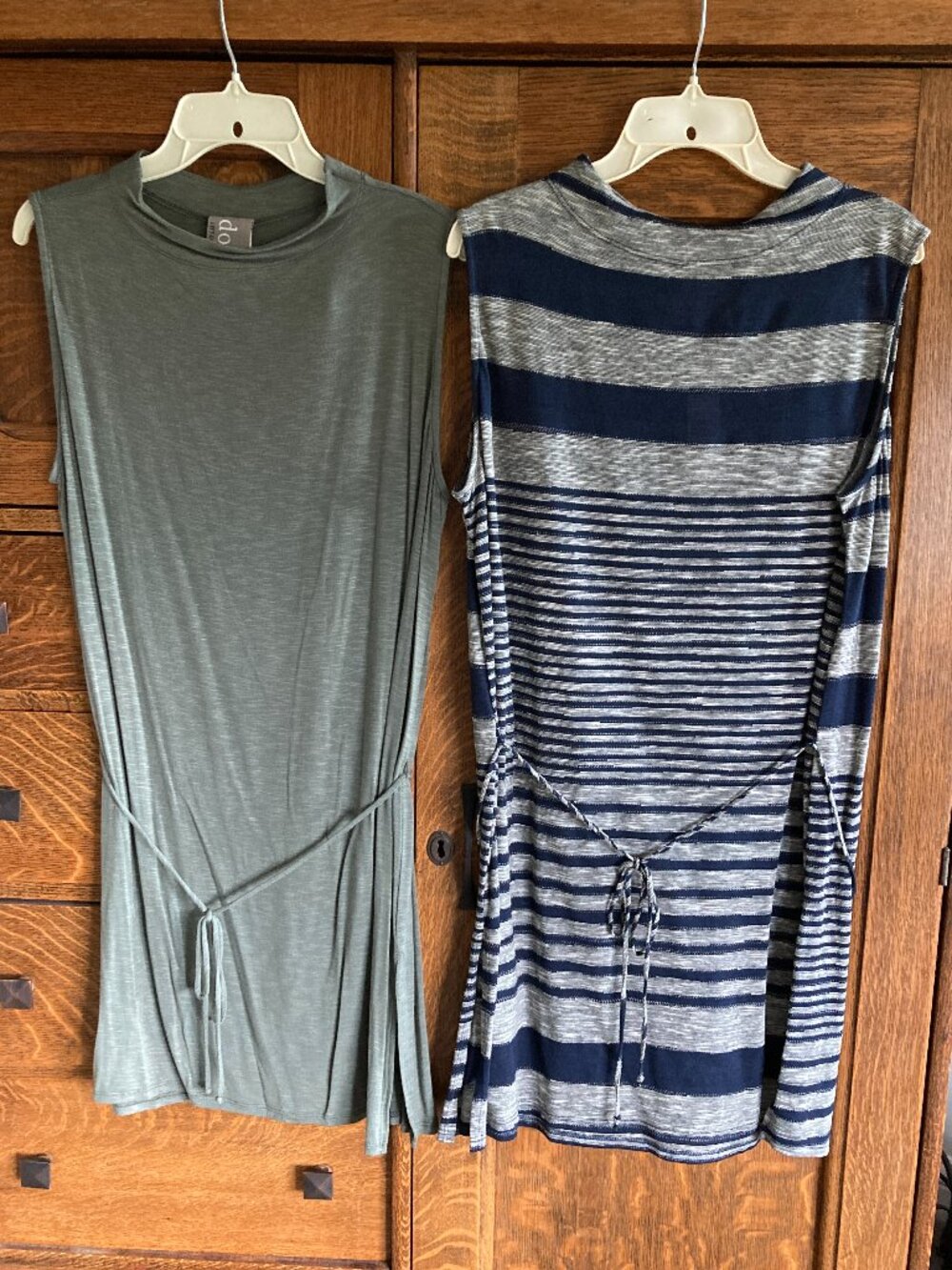 Lot 2 Dolin West Coast Collection Tunics, XL, NWT, blue/grey stripe, army green